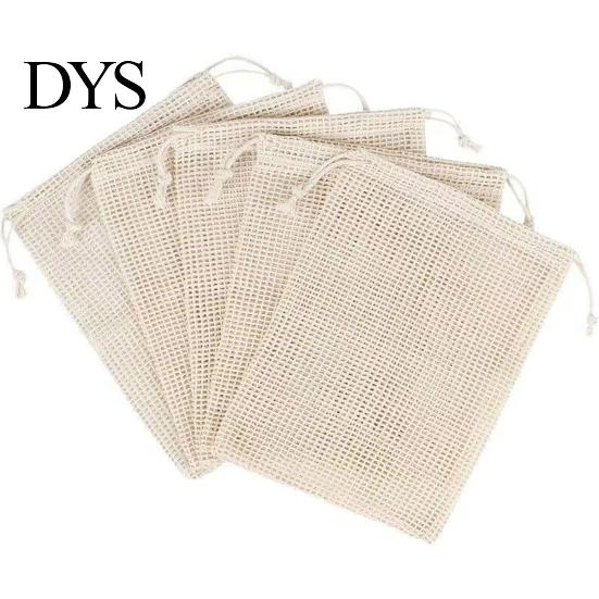 Organic Cotton Mesh Bags for Fruits Bag with Drawstring Closure, Reusable Eco-friendly Washable Zero Waste Food Storage Pouches Organizer, Sustainable
