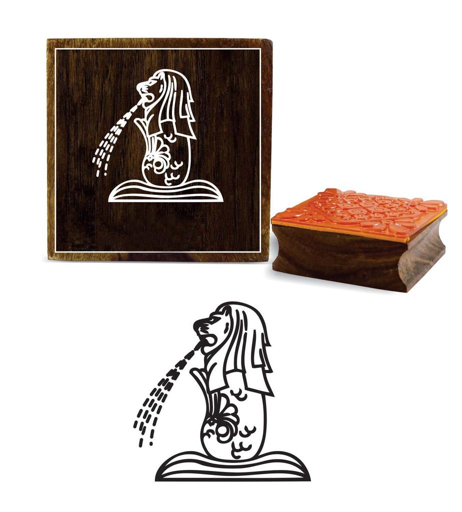 Printtoo Merlion Statue Pattern Scrap-booking Square Brown Wooden Rubber Stamps-2 x 2