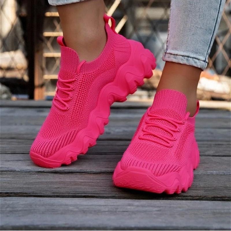 New Women'S Running Shoes Breathable Knitted Mesh Sports Shoes Lightweightsummer Women'S Breathable Thick Soled Sports Shoes