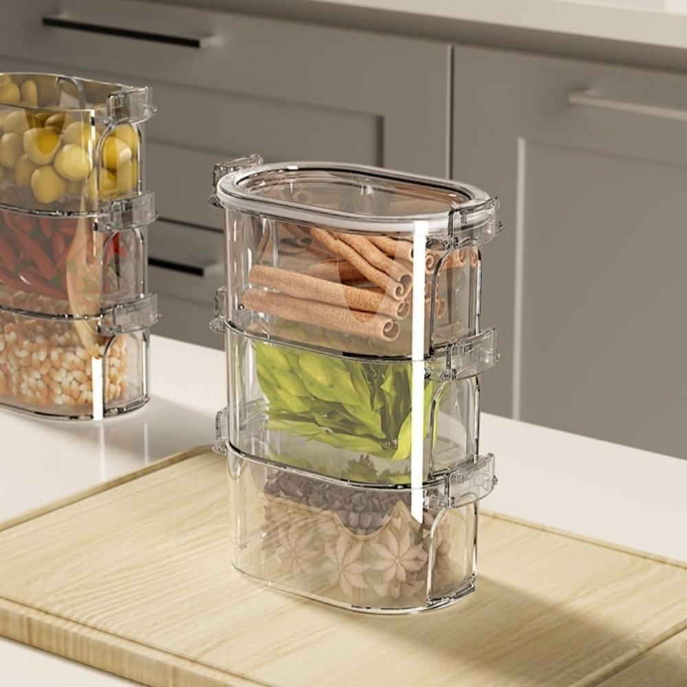 Stackable Salt Jar Transparent Spice Organizer Kitchen Storage Tools Food Storage Box  Tea Coffee
