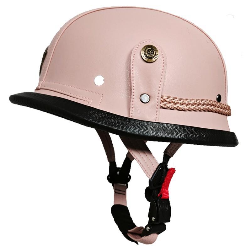 

Exclusive Supply OKCMC Electric vehicle half helmet for men and women, suitable for all seasons, vintage German-style leather helmet, handmade steel S светло-розовый