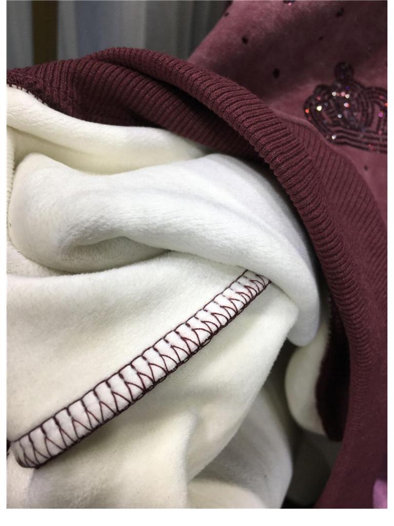 European Crown Hotfix Diamond Sweater - Plus Size, Velvet-Lined, Round Neck, Long Sleeve Luxury Top