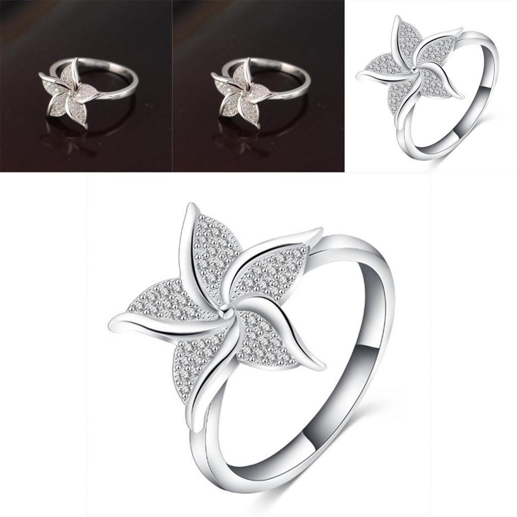 Stunning Fashion Windmill Shape Ring With Silver Plated Flower Design For Women