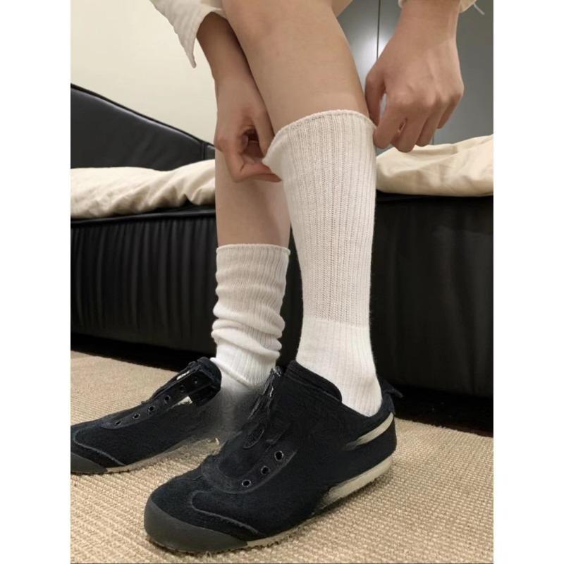 Solid Color Knitted Long Stack Socks for Women, Black, White and Gray, Sweat-absorbing, Versatile Summer Stockings