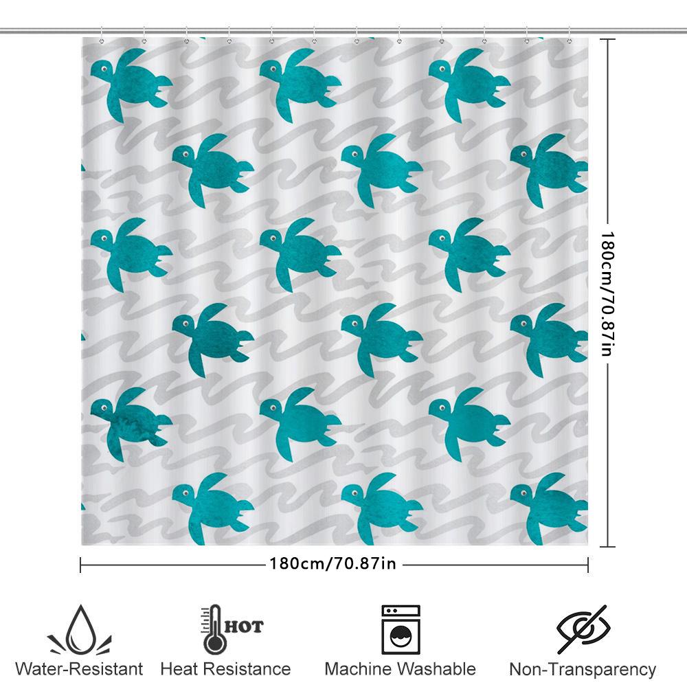 Blue Sea Turtle Bath Shower Curtain White Background Waterproof Bathroom Decorations Plastic Rod Pocket Hook Set Modern Home Dec