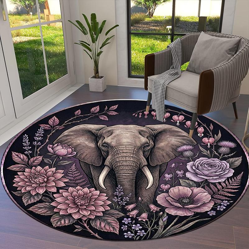 Elephant Decoration Round Area Rug,Carpet Rug for Living Room Bedroom Sofa Playroom Decor,Non-slip Floor Mat98