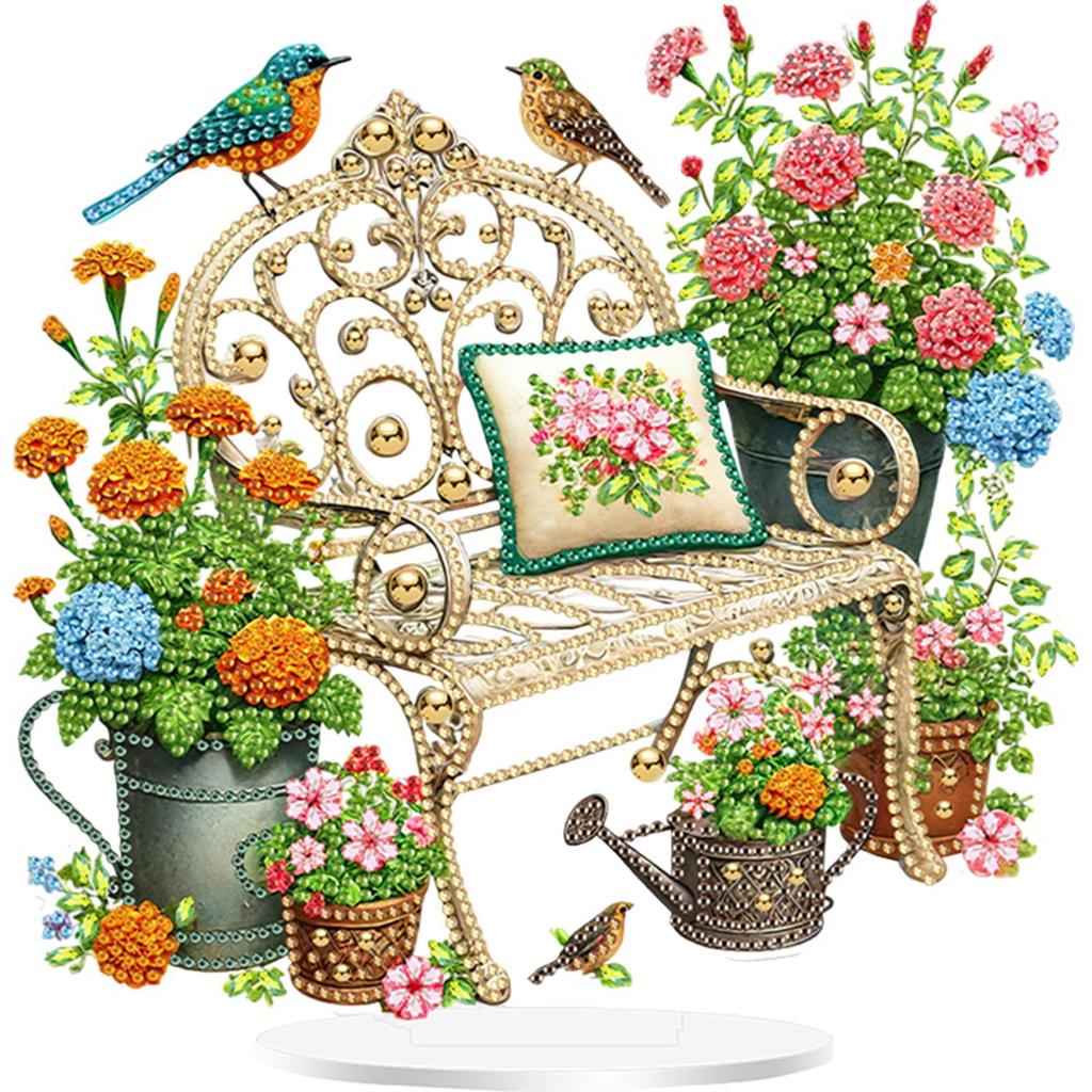 Acrylic 2D/Flat Flower DIY Table Top Diamond Painting Ornament Kits 5D DIY Diamond Art Tabletop Decorations for Adults Beginner