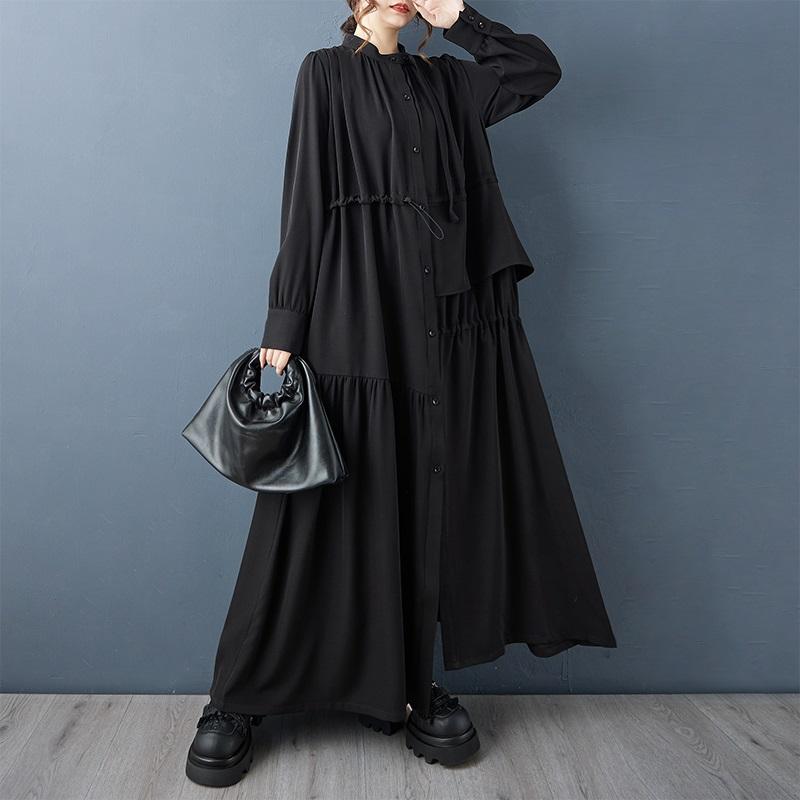 Long Sleeve Plus Size Vintage Black New In Dresses for Women Casual Loose Spring Autumn Shirt Dress