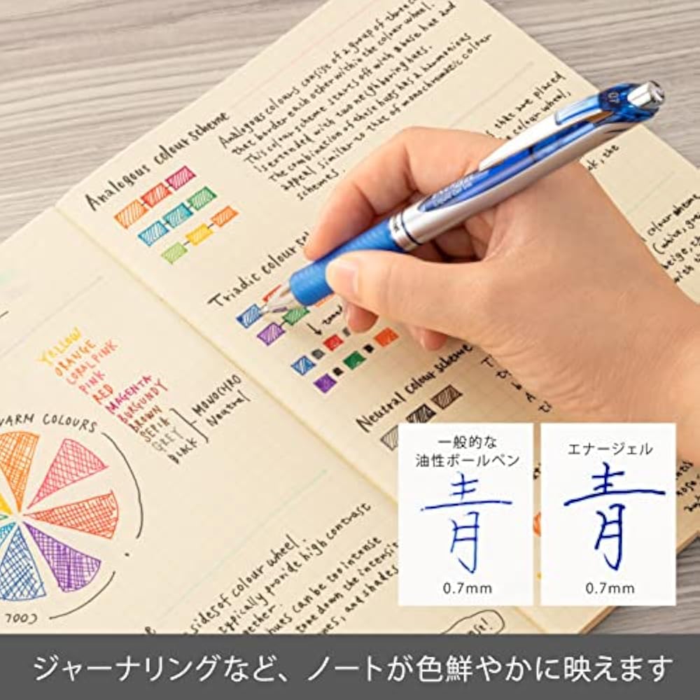 Pentel Ballpoint Pen Gel Ink Gel Knock Type, 0.7 Mm, Silver Shaft, BL77-C, Blue, 10 Pcs