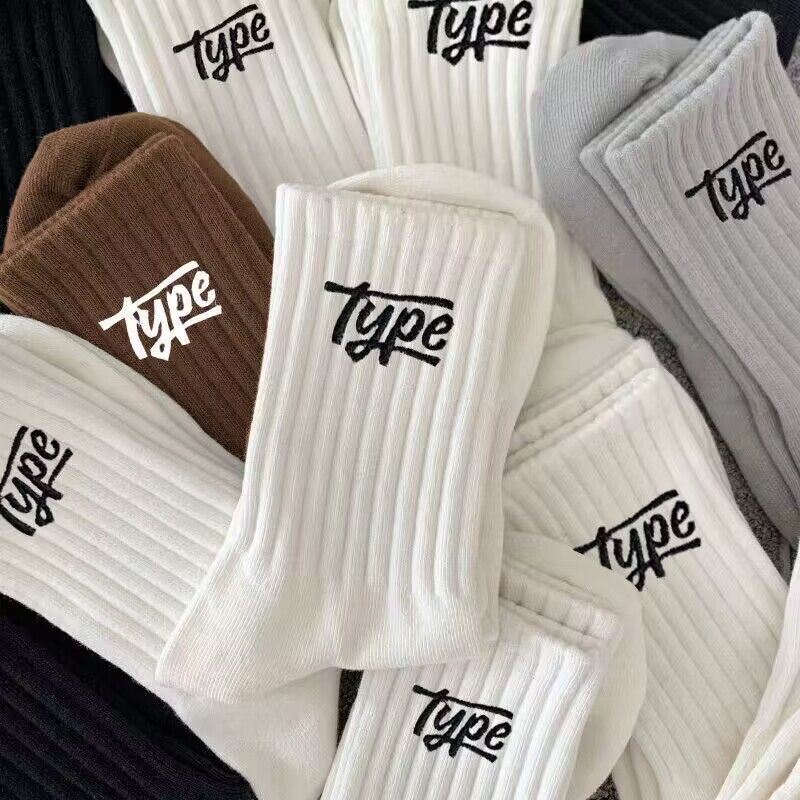 Women's Letter Style Socks Trendy Autumn and Winter Spring Mid-tube Socks Maillard Color Socks