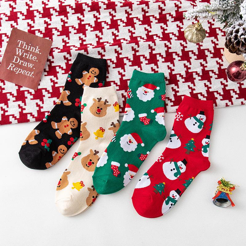 Festive Red Christmas Cartoon Socks Gift Box for Women - Mid-Calf, Cute & Versatile, Autumn/Winter.