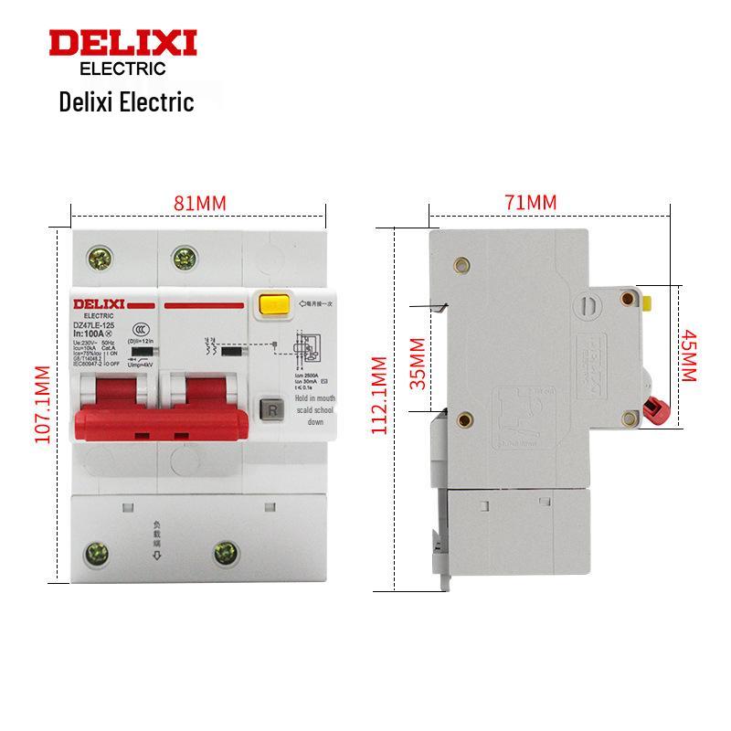 Delixi DZ47LE-125 2P Circuit Breaker with Leakage Protection for High Power Household Use