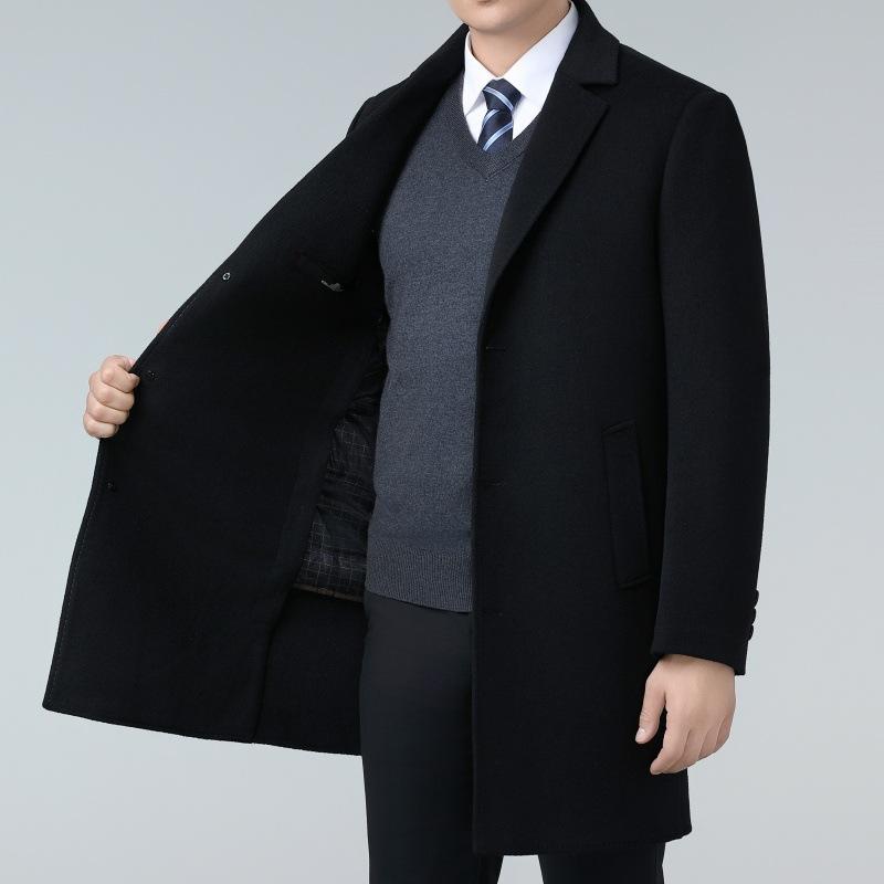 Double-sided cashmere coat men's mid-length winter British style suit collar thickened down lining wool woolen coat