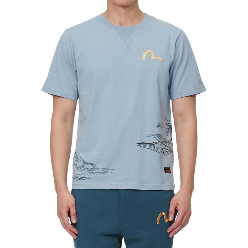 Evisu SS22 Shishi Dog Letter Print T-Shirt Men Tops Blue 2ESHTM2TS514XXCT