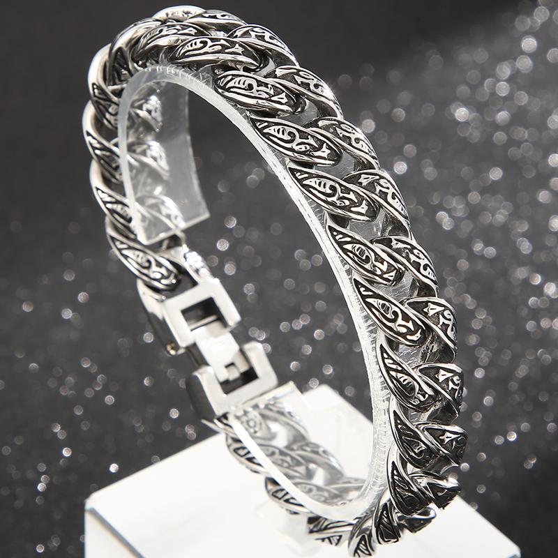 Vintage Solid 316L Stainless Steel Man Bracelet for Men 12MM Width Curb Link Chain Men's Bracelets Bangles Wrist On Hand Jewellery