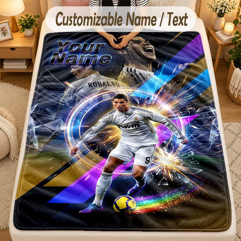 Flannel BlanketCristiano Ronaldo Custom Name Text Personalized Soft Warm Throw Blanket Home Decor Gift
