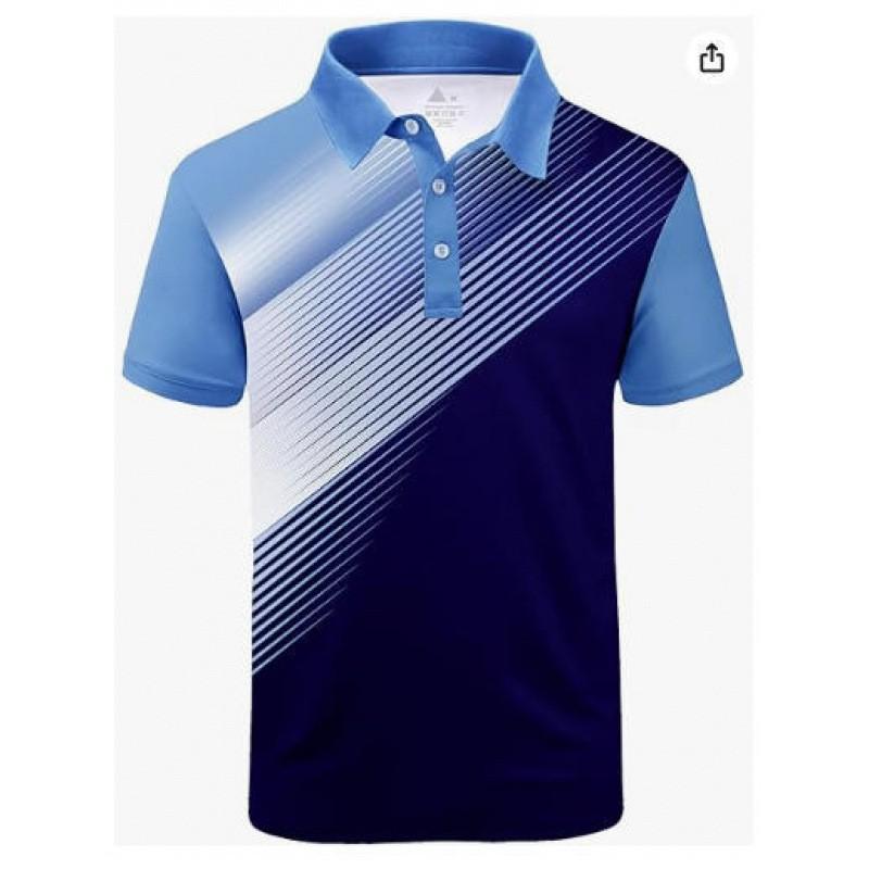 Mens Breathable Short Sleeve Polo Shirt With Digital Print Quick-Dry Loose Fit Casual Wear