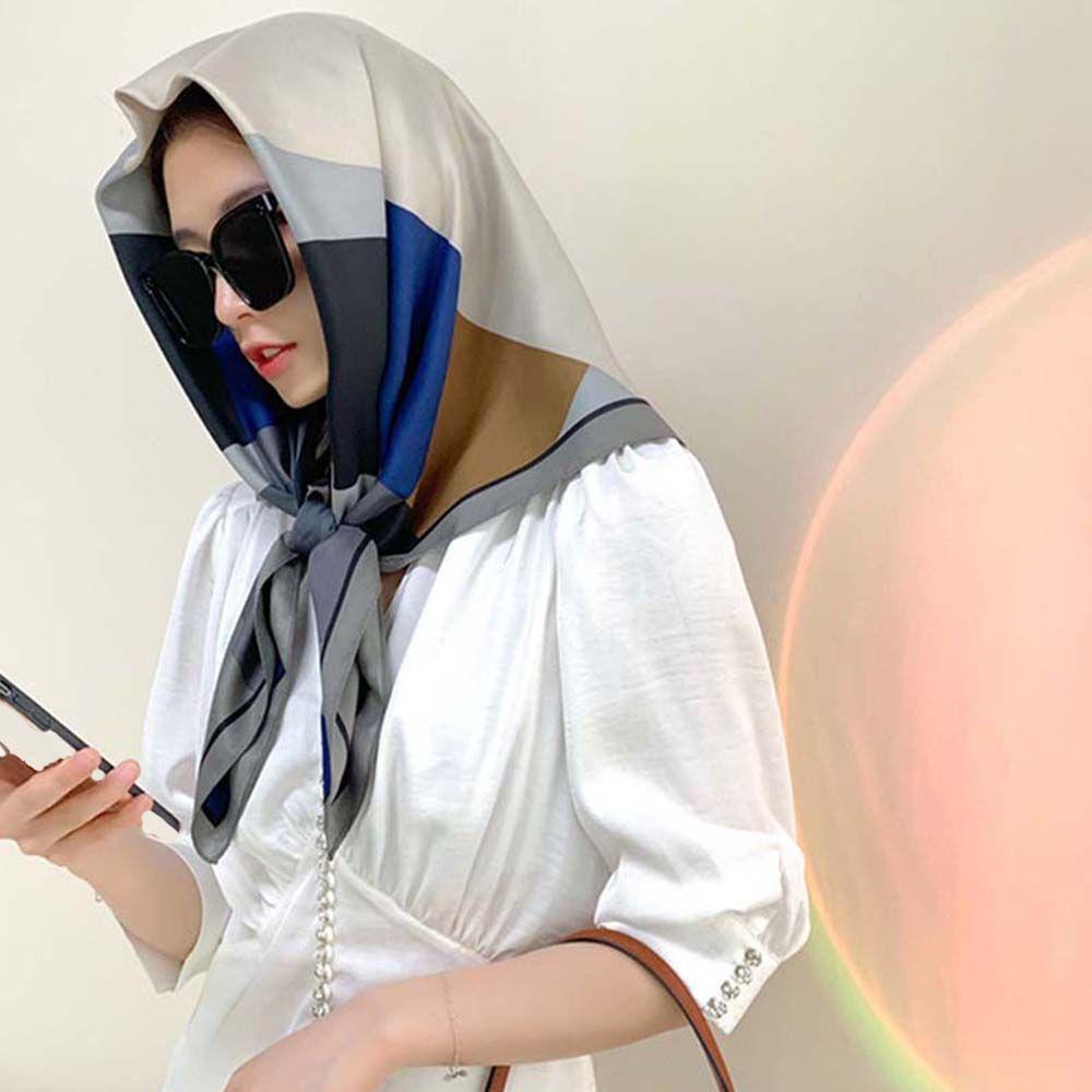 

Beach Muffler Headband Foulard Neck Wraps Square Large Scarf Female Scarves Stripe Silk Scarf