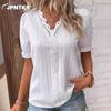 JPNTKY Women's Fashion Casual Solid Color Print Short Sleeve V Neck Blouses & Shirts Unique Design