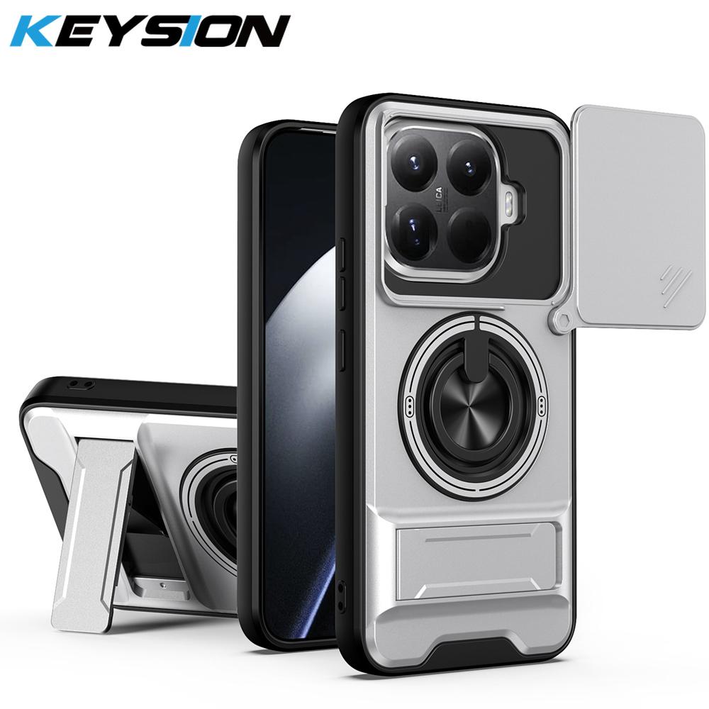 

KEYSION Магнітний чохол для телефону Xiaomi 15T Pro 5G з розсувним захистом камери, вертикальною підставкою, протиударною задньою кришкою для Xiaomi 15T for Xiaomi 15T Pro срібний