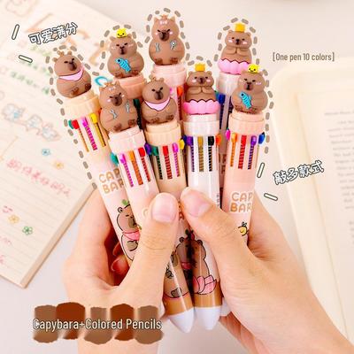 Fun Capybara Multi-Color Press-Type Ballpoint Pen for Student Journaling – Creative Cartoon Design with Ten Colors