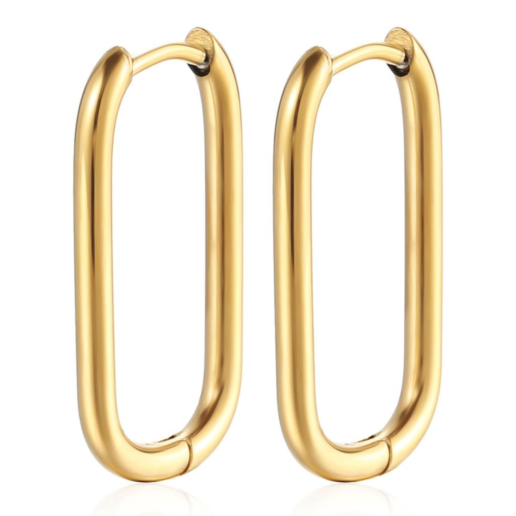 Gold Color Smooth Metal Chunky Hoop Earrings for Women Girls Fashion Punk C-Shaped Spiral Pattern Ear Buckle Lightweight Jewelry