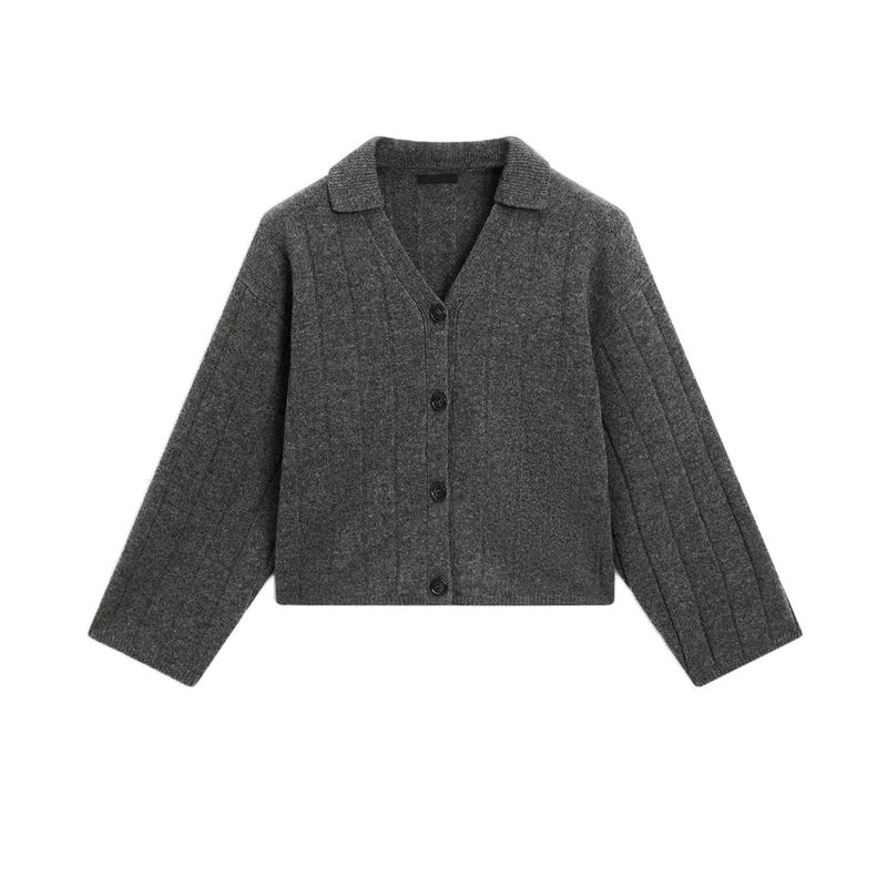 MD Spring New Women's Clothing Gray Casual Preppy Style Polo Shirt Collar Knitting Cardigan 5652619