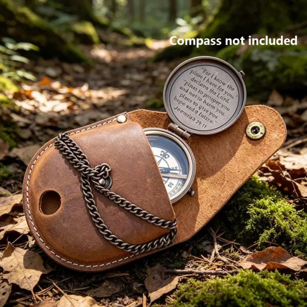 Pu Leather Vintage Compass Leather Case Portable Pouch Holder Container  Outdoor Adventure Camping