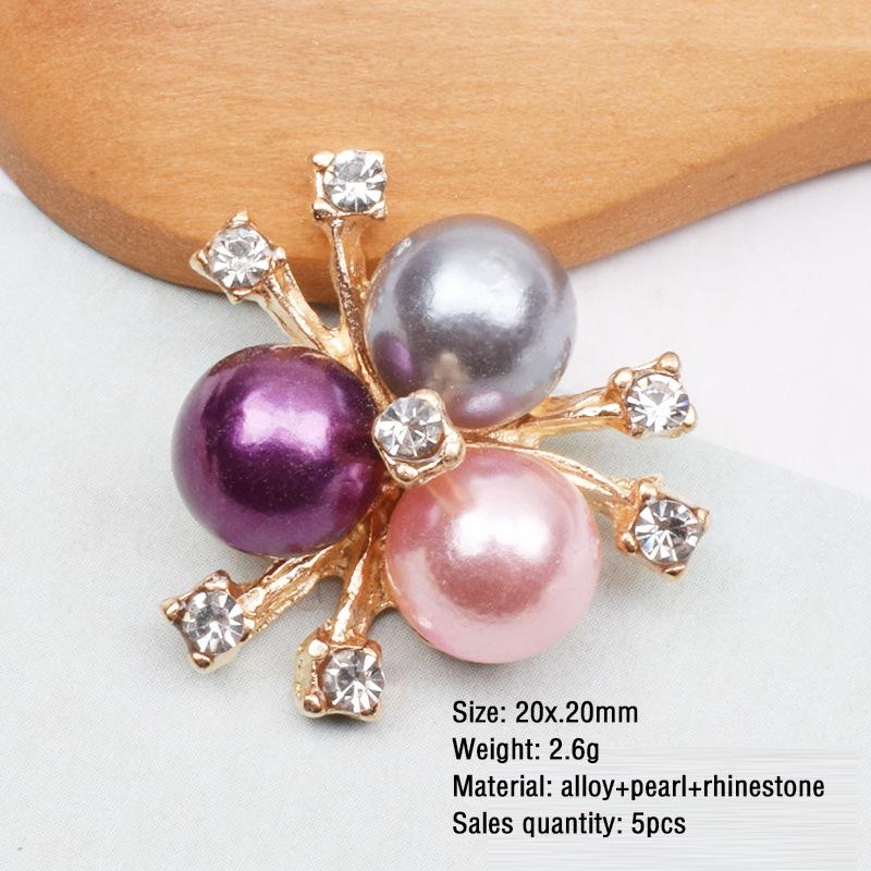 Rhinestone Brooch Buttons Embellishments Button Flat Back Pearl Flower Button For DIY Craft Jewelry Wedding Hair Accessory Decor