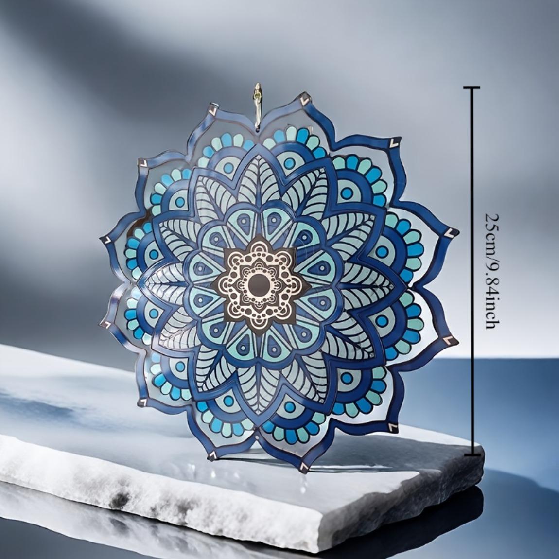 

3D Мандала Колокольчик Ветра Настенное Искусство - Металлический Садовый Декор Ручной Работы Бирюзового и Синего Цвета с Геометрическими Узорами, Подвесное Украшение для Дома/Улицы 01A