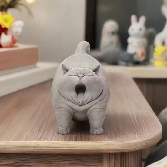 2 ks Sošky zívající kočky, 3D tištěné figurky zívající tlusté kočky, Roztomilá soška kočky Domácí dekorace na stůl Dárek pro milovníky koček