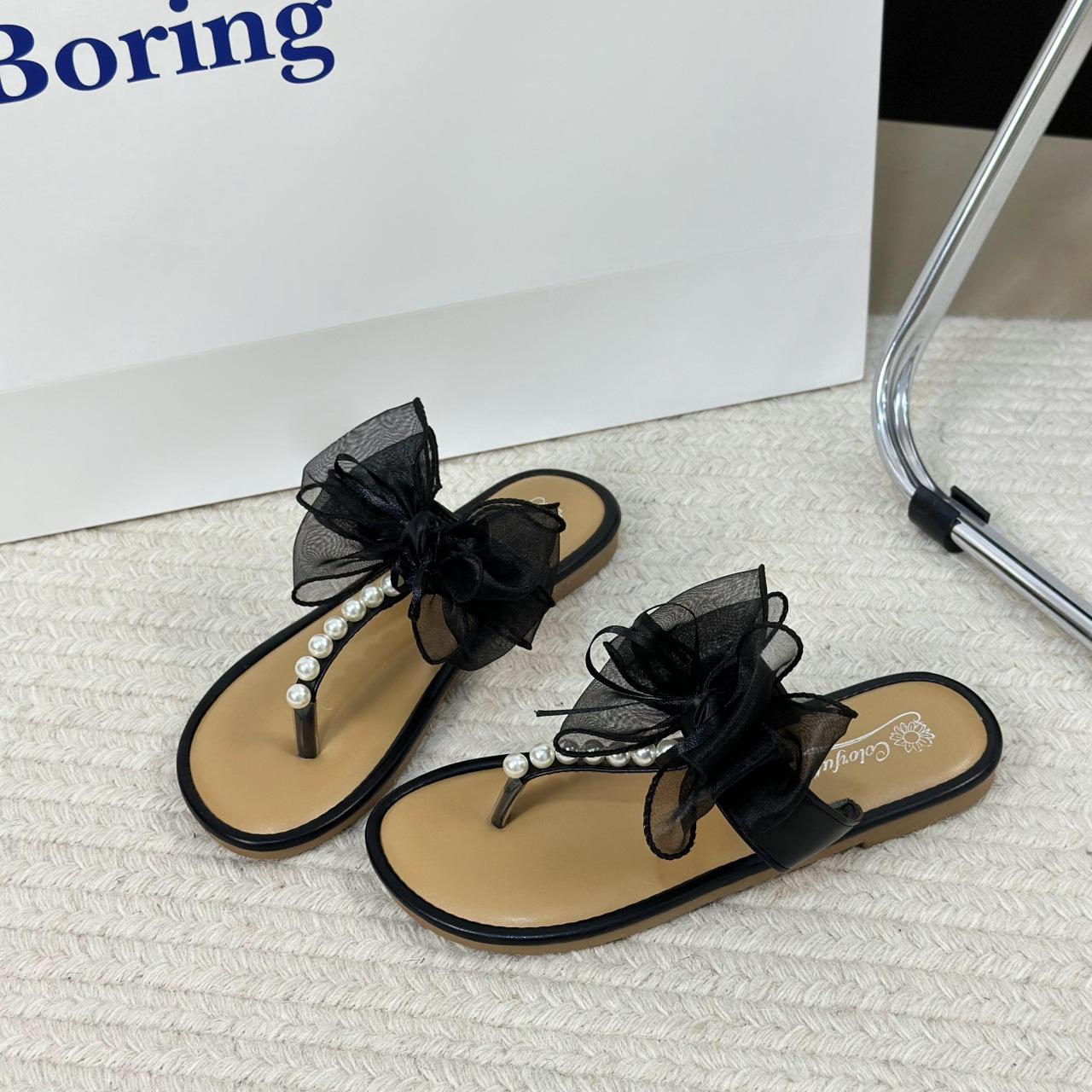 

Mezzanine slippers female 2025 summer new soft bottom sweet fairy style with skirt wear flat bottom cool slippers 40 чёрный