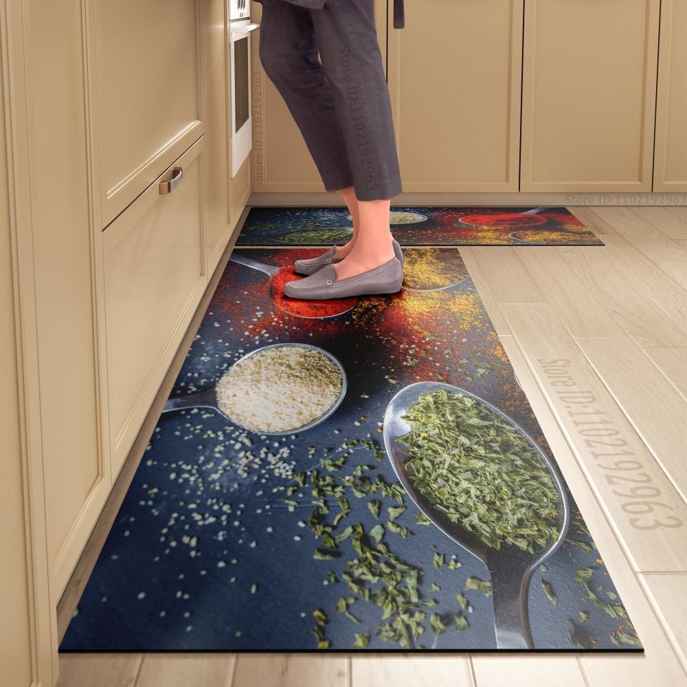Spice Pattern Kitchen Mat Non-Slip Machine Washable Rug Set for Home Decor Anti-Fatigue Floor Mats Comfort Standing Pad
