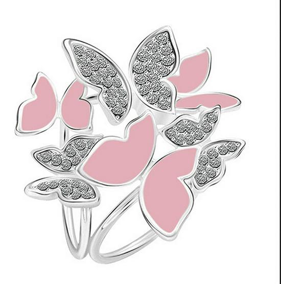 Korean Style Rhinestone Butterfly Three-Ring Scarf Buckle & Dual-Use Brooch