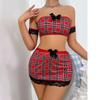 Bow Sexy Plaid Maid Outfit, European and American College Style Tube Top Skirt Suit, Uniform Seduction Lingerie