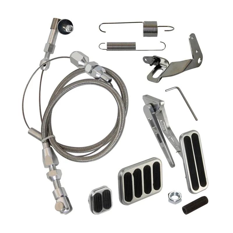 Gas Pedal w/Brake +Clutch Pad & 24"/36'' Throttle Cable Bracket Spring Kit XL Series Billet Aluminum Non-Slip Black/Silver