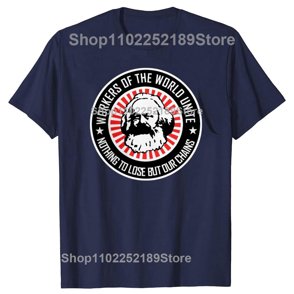 Funny Karl Marx Workers Unite Novelty Communism Marxism Socialism Graphic T-shirts Men Fashion Casual Cotton Oversized T Shirt
