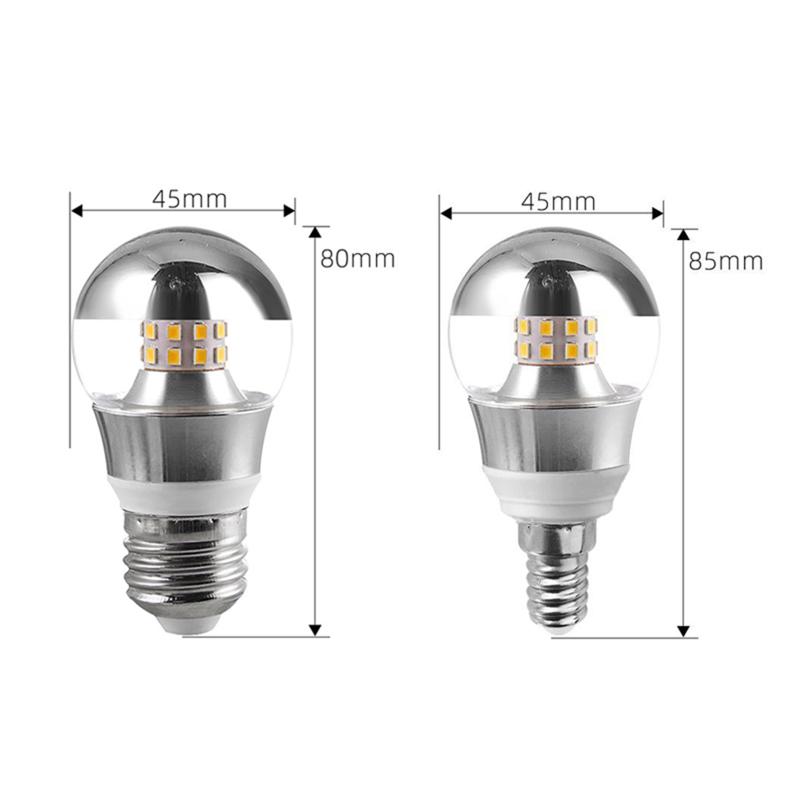 Led Mirror Bulb Half Silver Filament Led 5W E27/E14 Base 360 Degree Angle Warm White Neutral Light Ball Lamp Decoration