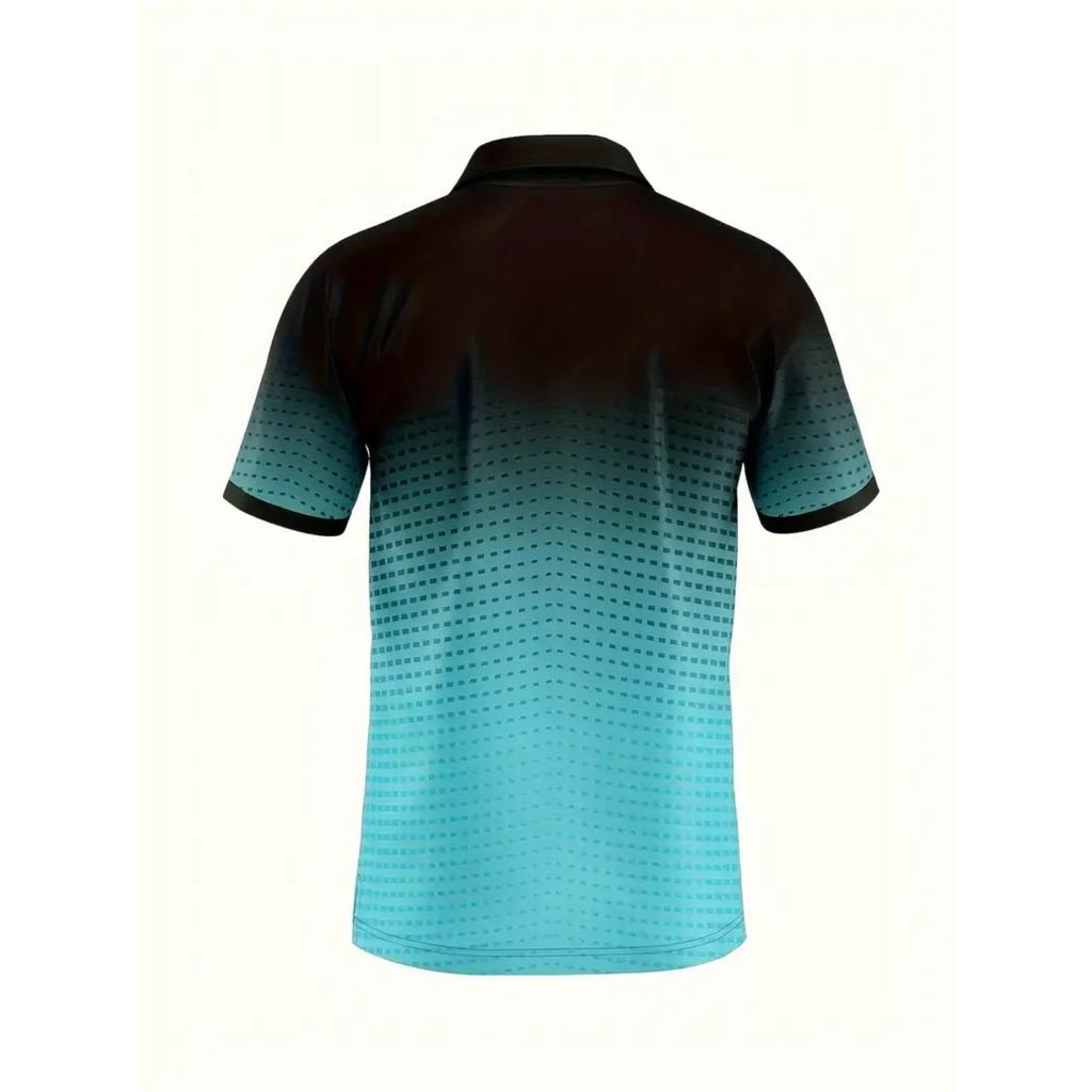 Colour blocking gradient tops daily casual lapel short sleeve polo shirt man