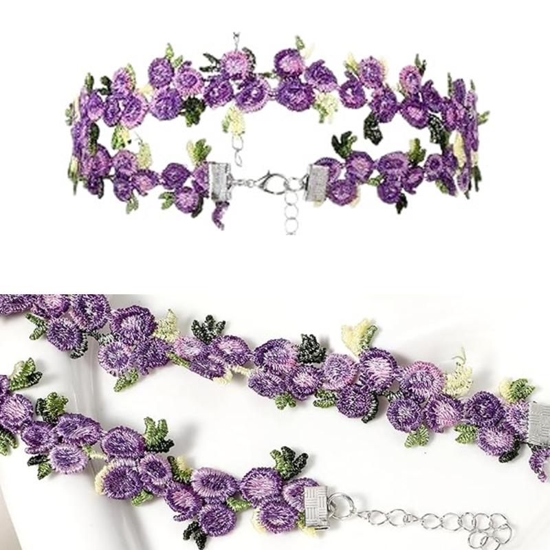Pack of 8 Multistyle Flower Pendant Necklaces for Women Girls with Adjustable Length Sensitive Skin Friendly Fabric