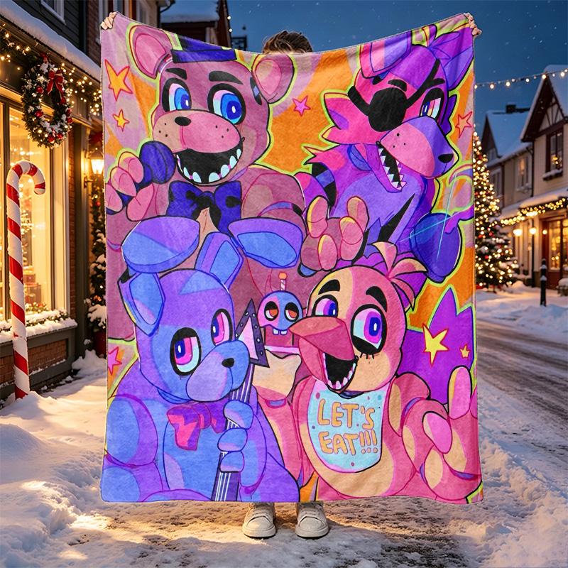 Five Nights At Freddy's Pattern Blanket for Home Decoration, Bed, Sofa, Car Travel, Camping, Suitable for All Seasons, Birthday Christmas Gift