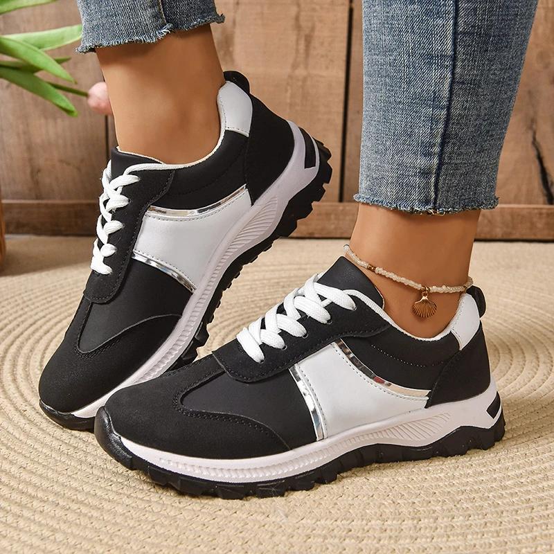 Fashion Women Shoes New Mix Color Lace Up Sport Sneaker Women Plus Size Thick Bottom Vulcanized Shoes Woman Non Slip Casual Running Shoe