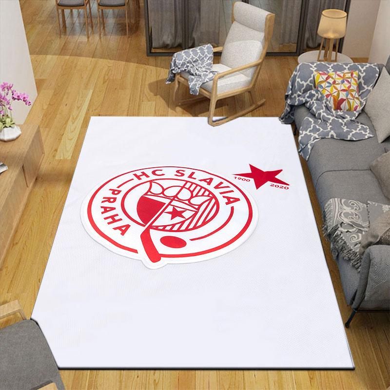 SK Slavia Prague Flannel Printed Carpet, Home Sofa Decoration for Living Room & Bedroom, Non‑Slip Play Flannel Floor Mat for Game Room