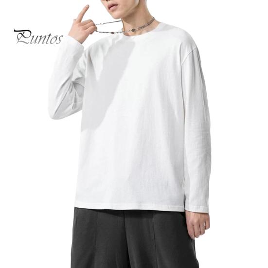 

Мужская рубашка с круглым вырезом и длинным рукавом, мягкая дышащая футболка, однотонная, свободный крой, весна-лето, повседневные топы M белый