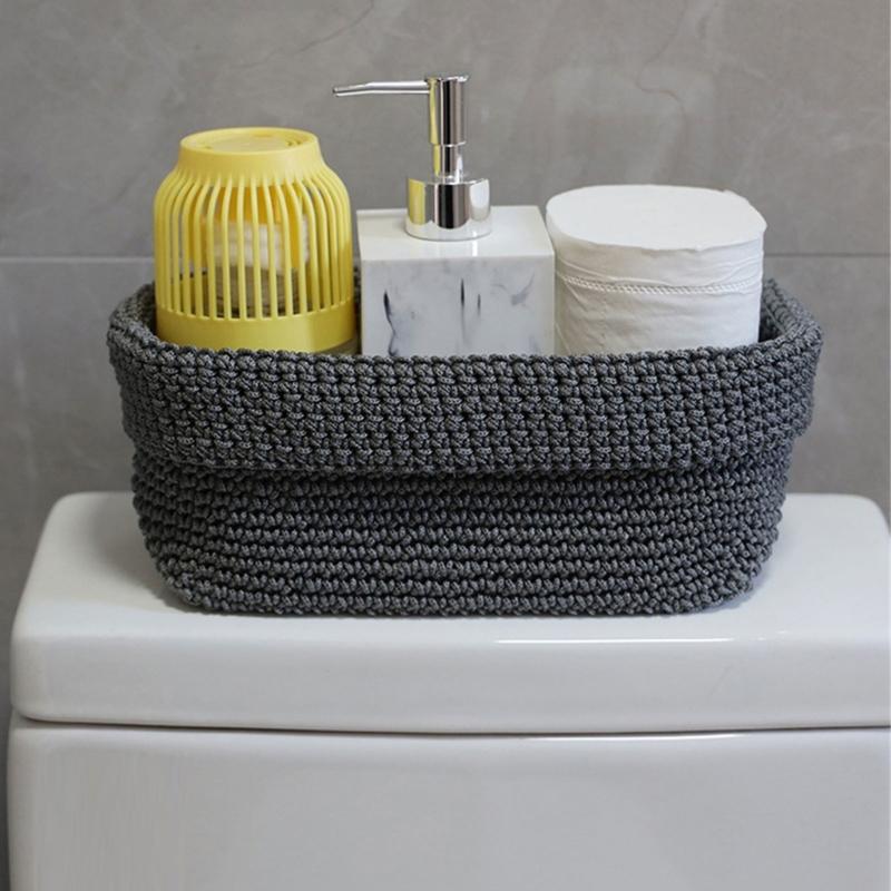 Handgewebte Baumwoll-Aufbewahrungskörbe Platzsparendes Design Baumwollseil Gewebte Organizer Aufbewahrungskorb für die Aufbewahrung kleiner Gegenstände