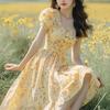 French-Inspired Yellow Floral Dress: Sweet, Fresh, Flirty Summer Style, Perfect for Dates, Age-Defying Women's Fashion.