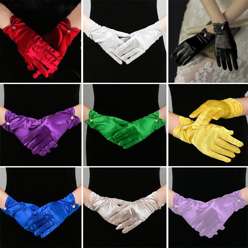 Short Satin Wedding Gloves for Brides - Multi-color Options for Stage Performance and Banquets