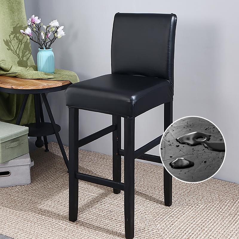 Waterproof Pu Bar Stool Chair Cover With Backs Dining Chair Slipcovers Removable Furniture High Chair Seat Cover Elastic Bottom
