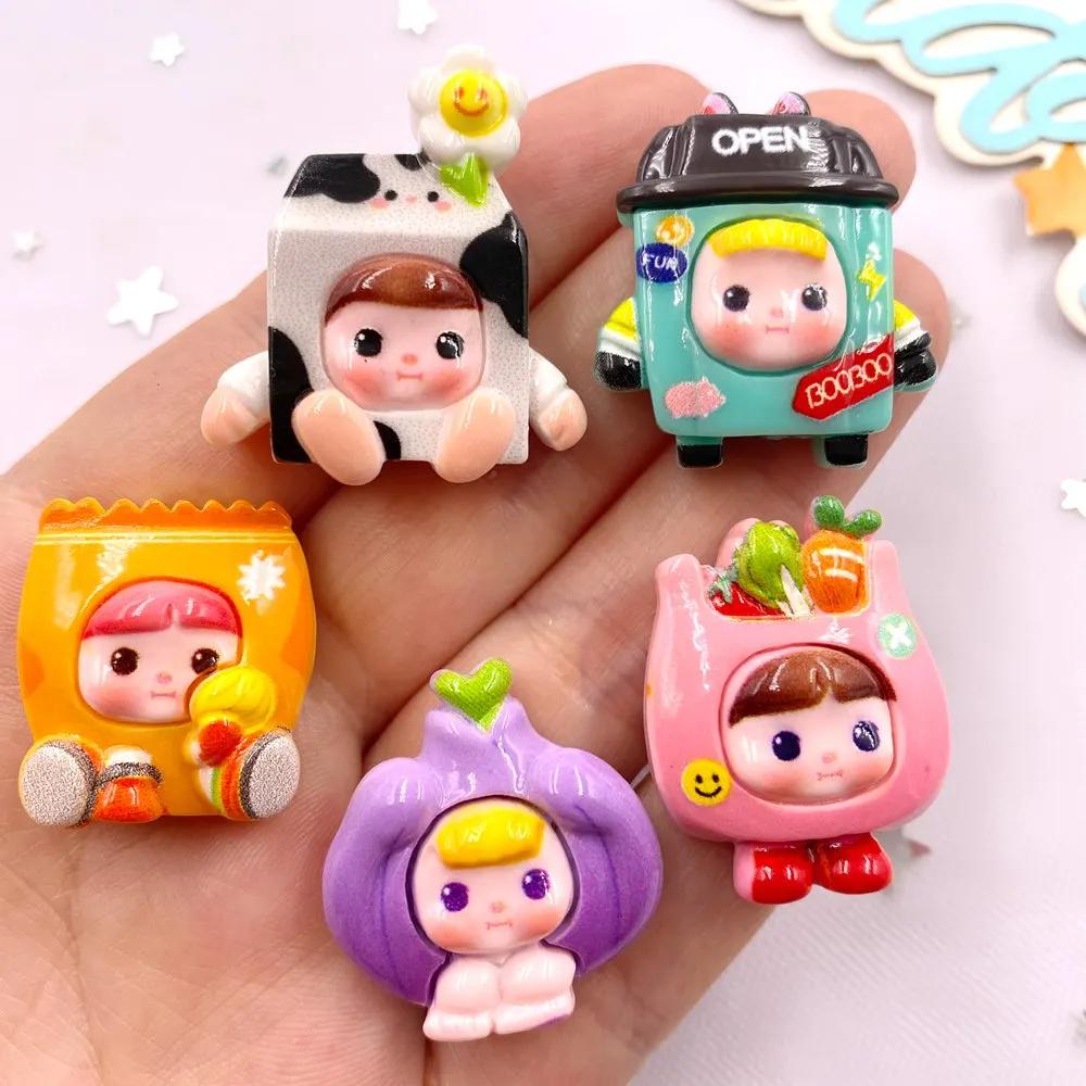 10PCS Resin Colorful Cartoon Milk Trash Can Vegetable Bag Flat Back Stone Figurines Scrapbook DIY Bow Decor Accessories