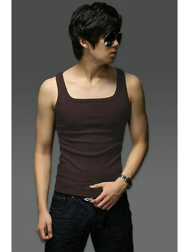 Men's Korean Style Slim Fit Cotton Square Collar Vest for Summer
